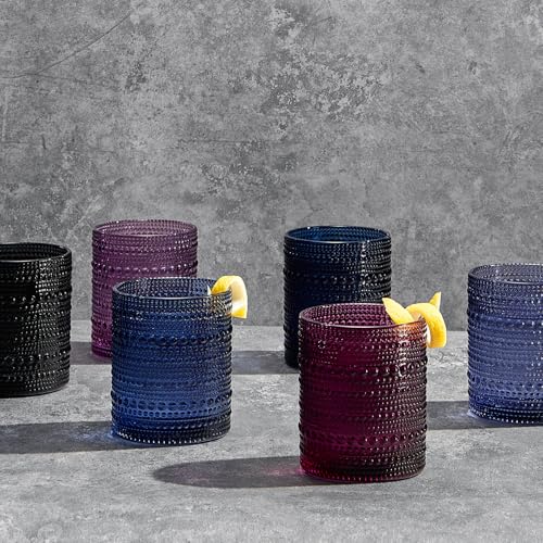 Hobnail Beaded Highball Drinking Tumbler Glasses | Set of 6 | Color, Vintage Bubble Design Whiskey Glassware, Old-Fashioned, Embossed Design for Water, Wine, Cocktail Embossed Heavy Glas, Rocks Glass - My Kitchen Products