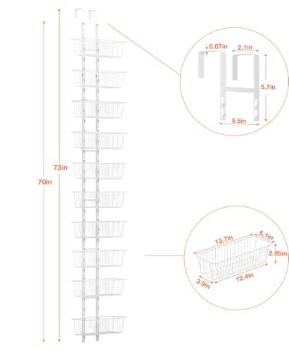 Hocookeper 10 Tier Over the Door Pantry Organizer, Over the Door Spice Rack with Adjustable Baskets, Metal Hanging Door Pantry Organizers and Storage for Kitchen Bathroom Bedroom, White - My Kitchen Products