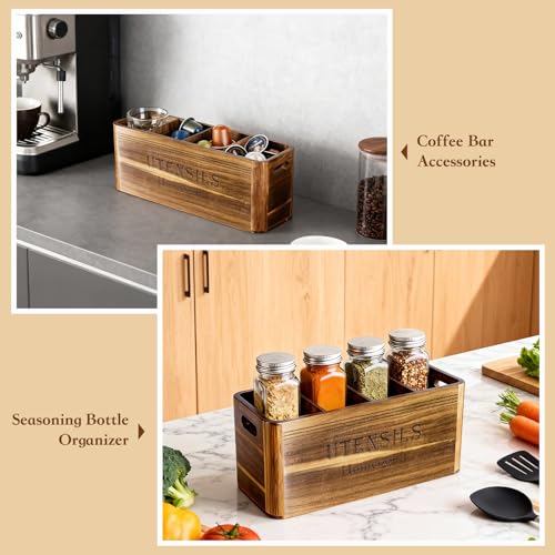 Homcookit Utensil Holder for Kitchen Countertop, Extra Large Acacia Wood Organizer, 4-Compartment Storage for Cooking Tools, Farmhouse-Style Cutlery Holder - My Kitchen Products