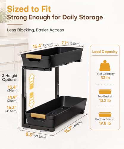 Homde Sliding Under Sink Organizer: 2 Pack 2-Tier Cabinet Shelf with Upper & Lower Pull-Out Baskets - C-Shaped 3 Adjustable Heights for Kitchen Bathroom - My Kitchen Products