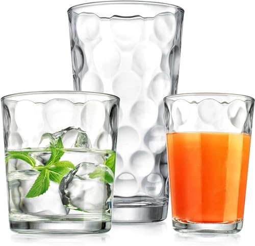 Home Essentials 12-pc Galaxy Glassware - Drinking Glasses, Mixed Drinkware Set. Highball 17 oz. Rock 13 oz. Juice 7 oz. Glass Tumblers - My Kitchen Products