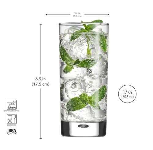 Home Essentials & Beyond Highball Glasses set of 4, 17 oz Drinking Glasses, Red Series Heavy Bubble Base - My Kitchen Products