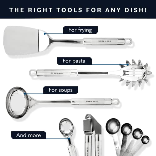 Home Hero 54-Piece Stainless Steel Kitchen Utensils Set - Heat-Resistant Nonstick Silicone & Stainless Steel Cooking Utensils - Complete Tools with Slotted Spoon & Pasta Spoon - Pack of 54, Silver - My Kitchen Products