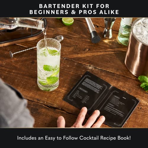 Home Hero Bartender Kit - 22-Piece Cocktail Shaker & Bar Tool Set - Wooden Stand Display & Bar Cart Accessories - Recipe Book & Housewarming Gifts - 22-Pc, Silver - My Kitchen Products