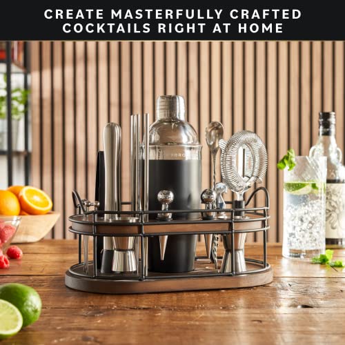 Home Hero Bartender Kit - 22-Piece Cocktail Shaker & Bar Tool Set - Wooden Stand Display & Bar Cart Accessories - Recipe Book & Housewarming Gifts - 22-Pc, Silver - My Kitchen Products