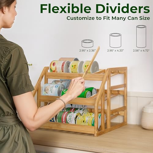 HOMESTEAD Bamboo Can Organizer for Pantry - 3 Tier Rack with Adjustable Dividers, Gravity Feed Canned Goods Organizer, 36 Cans Soda Storage - My Kitchen Products