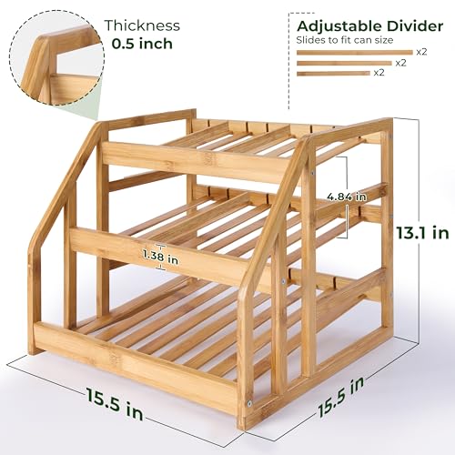 HOMESTEAD Bamboo Can Organizer for Pantry - 3 Tier Rack with Adjustable Dividers, Gravity Feed Canned Goods Organizer, 36 Cans Soda Storage - My Kitchen Products