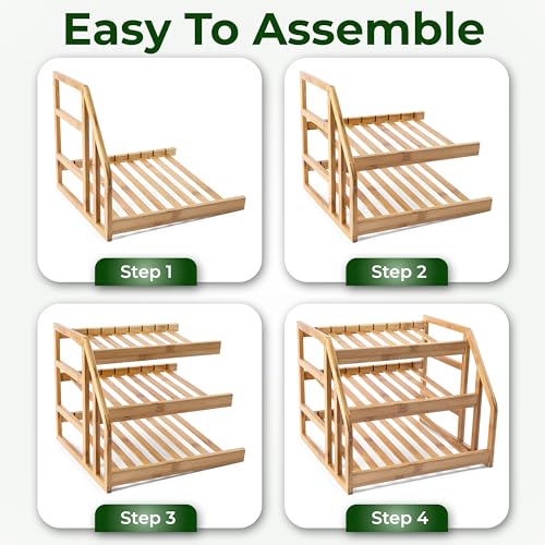 HOMESTEAD Bamboo Can Organizer for Pantry - 3 Tier Rack with Adjustable Dividers, Gravity Feed Canned Goods Organizer, 36 Cans Soda Storage - My Kitchen Products