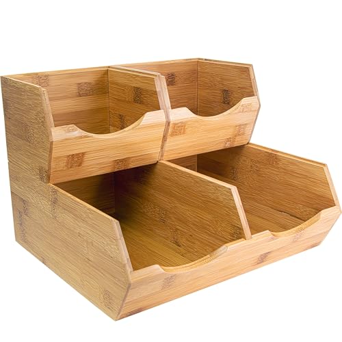 HOMESTEAD Bamboo Pantry Storage Bins, Stackable Potato & Onion Storage Bin for Kitchen Countertop, Pantry