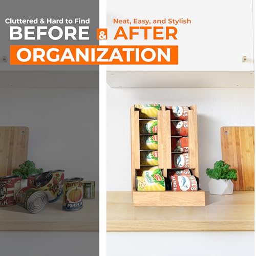 HOMESTEAD Wooden Can Organizer for Pantry, Solid Wood Canned Food Rack, Holds Standard 14.2 oz Cans, Space-Saving Kitchen Storage for Cabinets & Countertops, Natural - My Kitchen Products