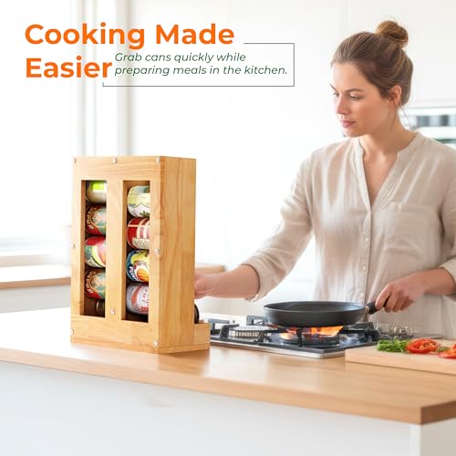 HOMESTEAD Wooden Can Organizer for Pantry, Solid Wood Canned Food Rack, Holds Standard 14.2 oz Cans, Space-Saving Kitchen Storage for Cabinets & Countertops, Natural - My Kitchen Products