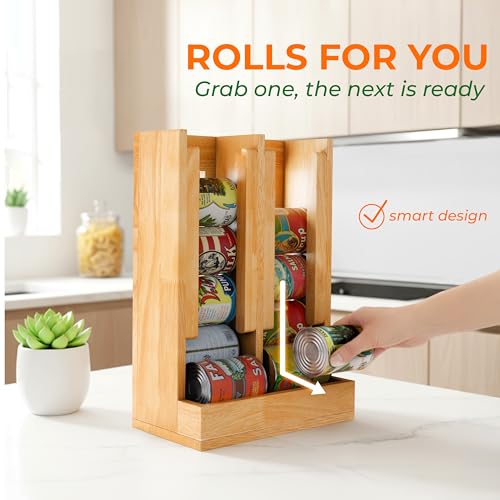 HOMESTEAD Wooden Can Organizer for Pantry, Solid Wood Canned Food Rack, Holds Standard 14.2 oz Cans, Space-Saving Kitchen Storage for Cabinets & Countertops, Natural - My Kitchen Products