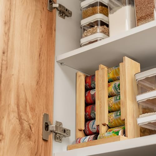 HOMESTEAD Wooden Can Organizer for Pantry, Solid Wood Canned Food Rack, Holds Standard 14.2 oz Cans, Space-Saving Kitchen Storage for Cabinets & Countertops, Natural - My Kitchen Products