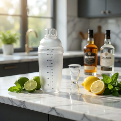 Homestia 3 Pack Plastic Cocktail Shaker Set - 24oz 700ml Drink Mixer with Built-in Strainer Extra Cap, Recipes Book, Leakproof Bartender Kit for Cocktails, Boba Tea, Milkshakes - My Kitchen Products