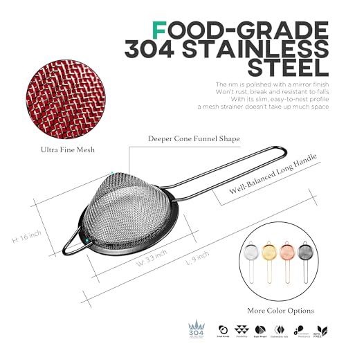 Homestia 304 Stainless Steel Fine Mesh Strainer for Kitchen, Cocktail Sieve Sifters for Food, Liquid Strainer Cup for Food, Drinks, Tea, Coffee, Juice, Noodles, Flour, Vegetable (Black) - My Kitchen Products