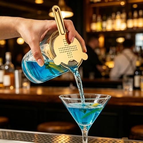 Homestia Gold Hawthorne Cocktail Strainer, Stainless Steel Bar Strainer with Heavy Duty Spring for Shakers & Mixing Glasses, Professional Drink Strainer for Bartenders - My Kitchen Products