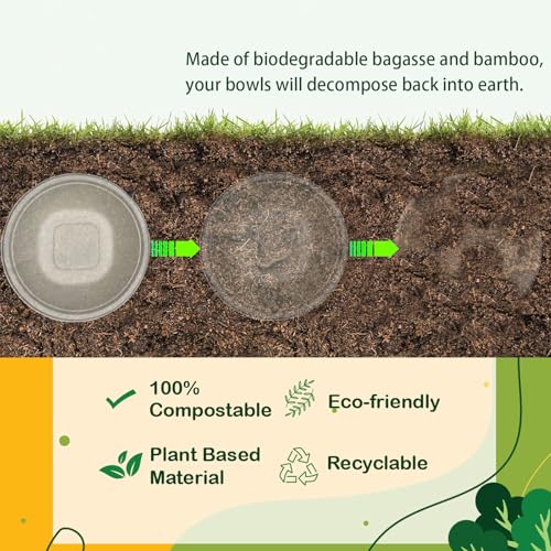 Homestockplus 48 Oz Disposable Bowls - Heavy Duty and Compostable Bowl - Made from Sugarcane and Bamboo Fibers, Microwave Safe - Large Paper Bowl for Soup, Salad, Ramen, Popcorn, etc. [50 Pack] - My Kitchen Products
