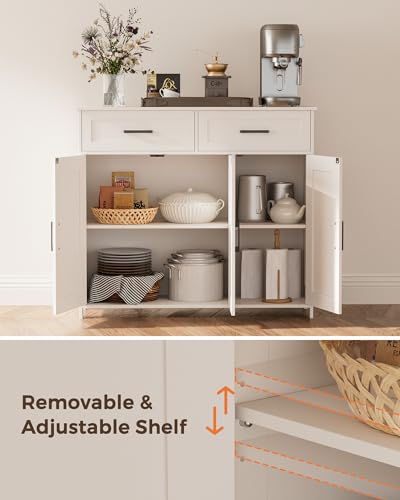 Homhedy Sideboard Buffet Cabinet, Coffee Bar Storage Cabinet with Drawers and Doors, Farmhouse Kitchen Cabinet with Adjustable Shelves, for Kitchen, Dining Room, Living Room, White - My Kitchen Products