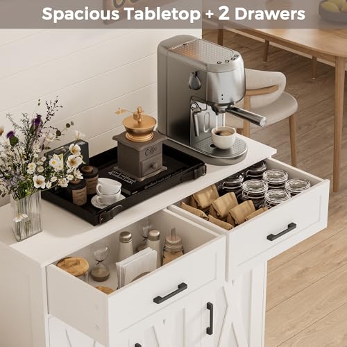Homhedy Sideboard Buffet Cabinet, Coffee Bar Storage Cabinet with Drawers and Doors, Farmhouse Kitchen Cabinet with Adjustable Shelves, for Kitchen, Dining Room, Living Room, White - My Kitchen Products