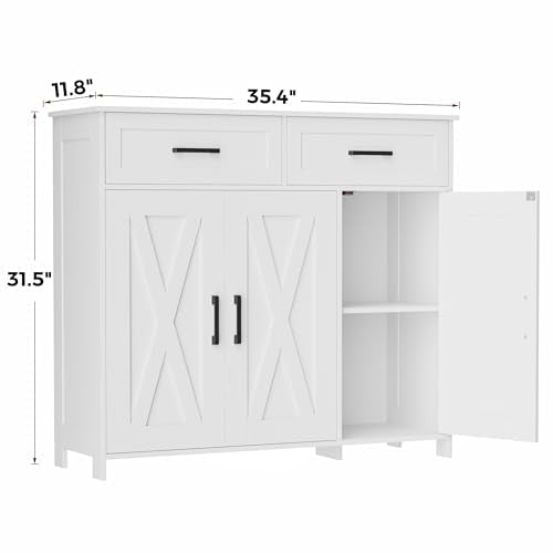 Homhedy Sideboard Buffet Cabinet, Coffee Bar Storage Cabinet with Drawers and Doors, Farmhouse Kitchen Cabinet with Adjustable Shelves, for Kitchen, Dining Room, Living Room, White - My Kitchen Products