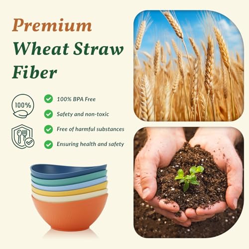 Homienly 60oz Wheat Straw Bowls Set of 6 Salad Bowls Large Popcorn Bowl Unbreakable Serving Bowls Microwave & Dishwasher Safe Bowl Set Centerpiece Bowls for Kitchen, Party, Decor, Camping (Multi) - My Kitchen Products