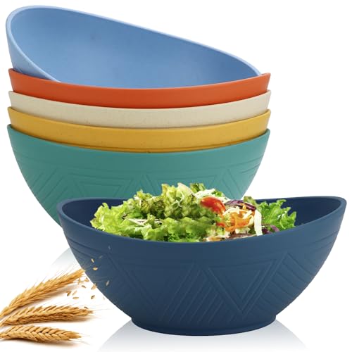 Homienly 60oz Wheat Straw Bowls Set of 6 Salad Bowls Large Popcorn Bowl Unbreakable Serving Bowls Microwave & Dishwasher
