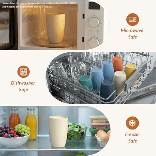 Homienly Plastic Cups Alternatives Unbreakable Drinking Glasses Wheat Straw Cup Sets for Kitchen Camping Party RV Stackable Water Tumblers Dishwasher Freezer & Microwave Safe 6 PCS (12OZ, Multi) - My Kitchen Products