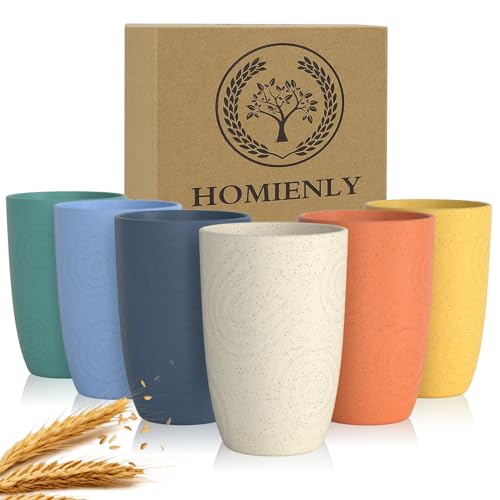 Homienly Plastic Cups Alternatives Unbreakable Drinking Glasses Wheat Straw Cup Sets for Kitchen Camping Party RV Stackable Water Tumblers Dishwasher Freezer & Microwave Safe 6 PCS (12OZ, Multi) - My Kitchen Products