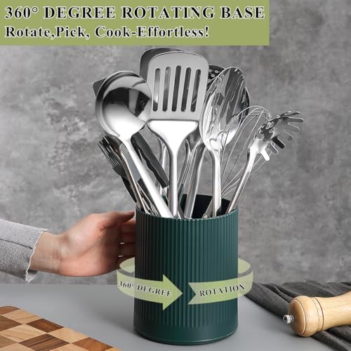HOMQUEN 360° Rotating Utensil Holder, 6.3''+4.7'' Plastic Kitchen Utensil Holder for Countertop, Large Cooking Utensil Crocks for Kitchen Decor, Utensil Organizer for Spatula, Set of 2 (Green) - My Kitchen Products