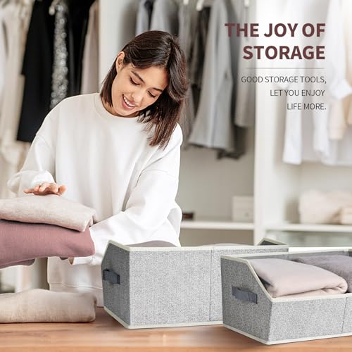 Homsorout Closet Organizers Bins 6 Packs - Large Closet Shelf Organizer with Handles, Fabric Trapezoid Storage Bins, Collapsible Storage Cubes for Clothes, Towels, Light Gray - My Kitchen Products