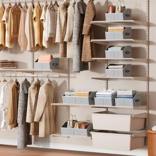 Homsorout Closet Organizers Bins 6 Packs - Large Closet Shelf Organizer with Handles, Fabric Trapezoid Storage Bins, Collapsible Storage Cubes for Clothes, Towels, Light Gray - My Kitchen Products