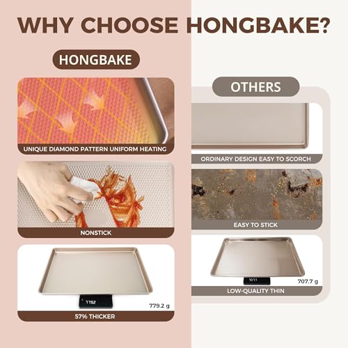 HONGBAKE 9-Piece Baking Pans Set Nonstick, Stackable Non Toxic Bakeware Sets with Diamond Texture, Oven Pan Set for Cooking, Includes Cookie Sheet with Rack, Cake Pan, Roasting Pan, Muffin Tin, Gold - My Kitchen Products