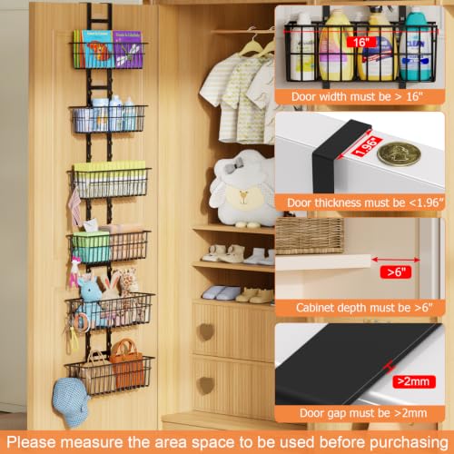 Hongtamoya Over The Door Organizer, Adjustable Hanging Door Organizer with 6 Wire Baskets 5 Hooks, Metal Behind The Door Storage for Pantry Closet Bedroom Bathroom Cabinet Kitchen Laundry Room, Black - My Kitchen Products