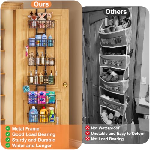 Hongtamoya Over The Door Organizer, Adjustable Hanging Door Organizer with 6 Wire Baskets 5 Hooks, Metal Behind The Door Storage for Pantry Closet Bedroom Bathroom Cabinet Kitchen Laundry Room, Black - My Kitchen Products