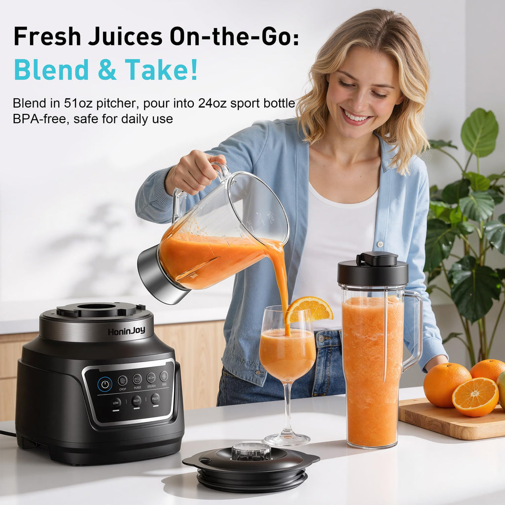 HoninJoy All-in-One Blender & Food Processor, 10-in-1 Professional Blender for Smoothies, Ice Crushing, Dough Making, Chopping, Grinding, Slicing & Shredding, Dishwasher Safe for Kitchen & Home Use - My Kitchen Products
