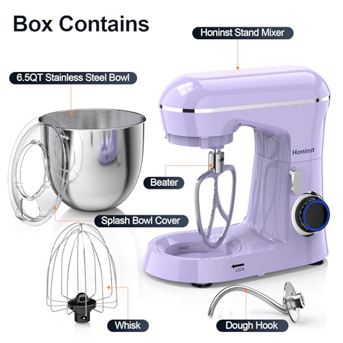 Honinst Stand Mixer, 6.5QT 10-Speed Tilt-Head Electric Stand Mixer, 3-In-1 Kitchen Mixer with Bowl, Dough Hook, Whisk and Beater, Food Mixer for Baking, Cake and Most Home Cooks, Purple - My Kitchen Products