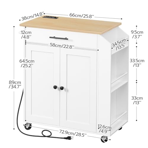 HOOBRO Kitchen Island with Power Outlet, Kitchen Storage Island with Spice Rack and Drawer, Rolling Kitchen on Wheels, for Home, Dining Room, Natural and White WN82UZD01G1 - My Kitchen Products
