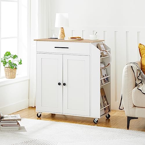 HOOBRO Kitchen Island with Power Outlet, Kitchen Storage Island with Spice Rack and Drawer, Rolling Kitchen on Wheels, for Home, Dining Room, Natural and White WN82UZD01G1 - My Kitchen Products
