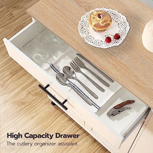 HOOBRO Kitchen Island with Power Outlet, Kitchen Storage Island with Spice Rack and Drawer, Rolling Kitchen on Wheels, for Home, Dining Room, Natural and White WN82UZD01G1 - My Kitchen Products