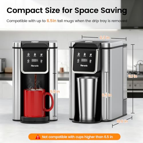 Horavie Single Serve Coffee Maker for K-Cup Pod and Grounds, Hot & Iced Coffee Maker, Strong Button Feature, 6 to 14oz Brew Sizes, 50oz Removable Reservoir, Fit 6.5" Mugs, Stainless Steel, Black - My Kitchen Products