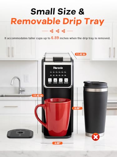 Horavie Single Serve Coffee Maker with Built-in Grinder, Fast Brew 6-16oz Single Cup for Whole Beans, Grounds, K Pod, Grind and Brew Coffee Maker with 47oz Water Tank, Descaling Alert, Black - My Kitchen Products