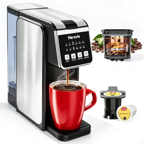 Horavie Single Serve Coffee Maker with Built-in Grinder, Fast Brew 6-16oz Single Cup for Whole Beans, Grounds, K Pod, Grind and Brew Coffee Maker with 47oz Water Tank, Descaling Alert, Black - My Kitchen Products