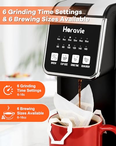 Horavie Single Serve Coffee Maker with Built-in Grinder, Fast Brew 6-16oz Single Cup for Whole Beans, Grounds, K Pod, Grind and Brew Coffee Maker with 47oz Water Tank, Descaling Alert, Black - My Kitchen Products