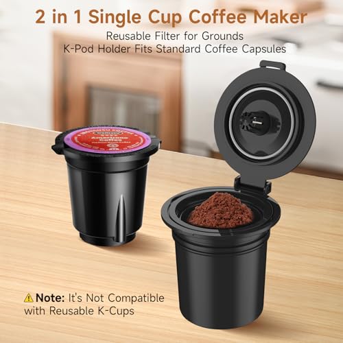 Horavie Small Single Serve Coffee Maker, Fast Brew One Cup Coffee Machine for K Cup and Grounds, 6 to 12 oz. Brew Sizes, Pod Coffee Maker with Descaling Reminder and Viewing Tank, Black - My Kitchen Products