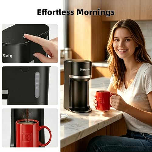 Horavie Small Single Serve Coffee Maker for K Cup and Grounds, Fast Brew One Cup Coffee Machine with One Button, 6 to 12 oz. Brew Sizes, Perfect for Home and Travel, Black - My Kitchen Products