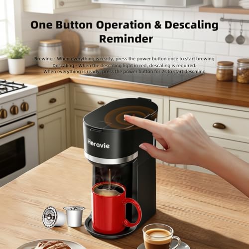Horavie Small Single Serve Coffee Maker for K Cup and Grounds, Fast Brew One Cup Coffee Machine with One Button, 6 to 12 oz. Brew Sizes, Perfect for Home and Travel, Black - My Kitchen Products