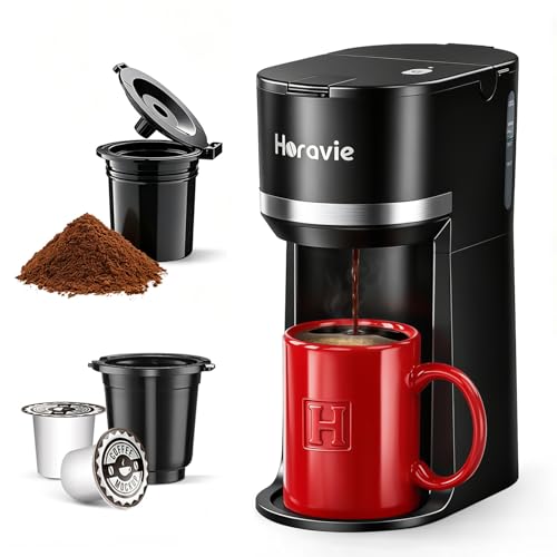 Horavie Small Single Serve Coffee Maker for K Cup and Grounds, Fast Brew One Cup Coffee Machine with One Button, 6 to 12 oz. Brew Sizes, Perfect for Home and Travel, Black - My Kitchen Products