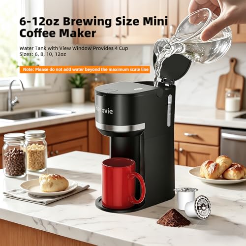 Horavie Small Single Serve Coffee Maker for K Cup and Grounds, Fast Brew One Cup Coffee Machine with One Button, 6 to 12 oz. Brew Sizes, Perfect for Home and Travel, Black - My Kitchen Products