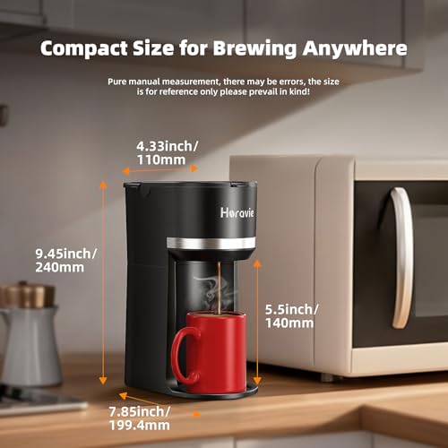 Horavie Small Single Serve Coffee Maker for K Cup and Grounds, Fast Brew One Cup Coffee Machine with One Button, 6 to 12 oz. Brew Sizes, Perfect for Home and Travel, Black - My Kitchen Products