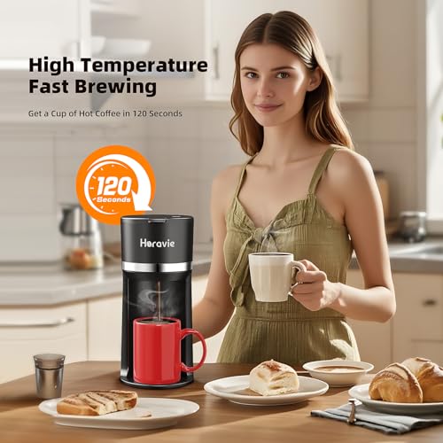 Horavie Small Single Serve Coffee Maker for K Cup and Grounds, Fast Brew One Cup Coffee Machine with One Button, 6 to 12 oz. Brew Sizes, Perfect for Home and Travel, Black - My Kitchen Products